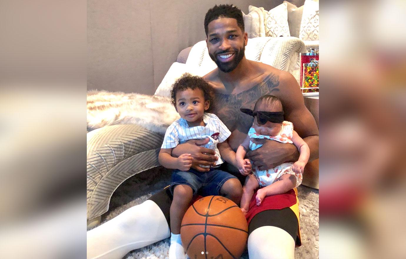 Tristan Thompson Poses With Son Prince And Daughter True