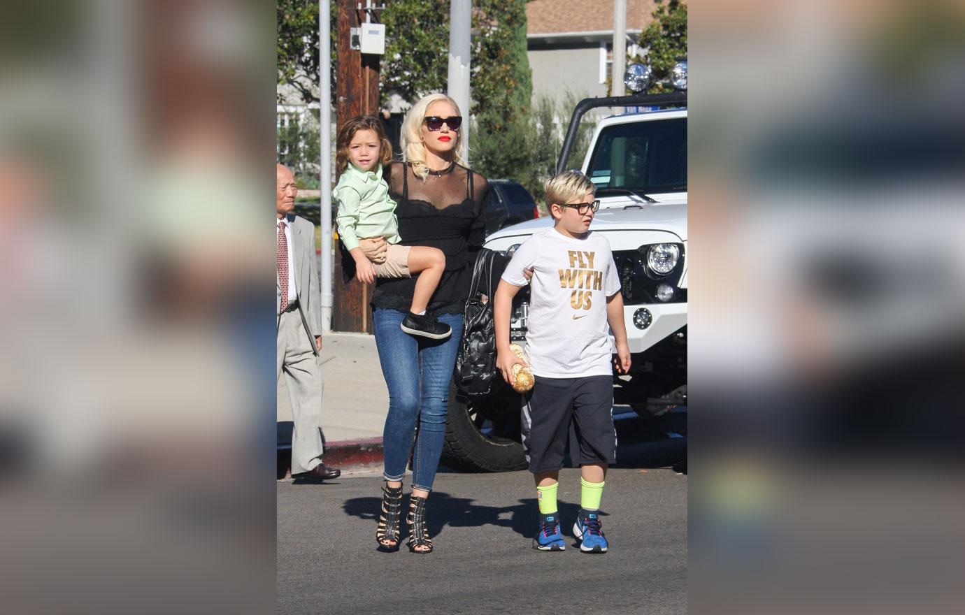 Gwen Stefani Exposes Black Bra In A Sheer White Top As She Takes Her Sons  To Church