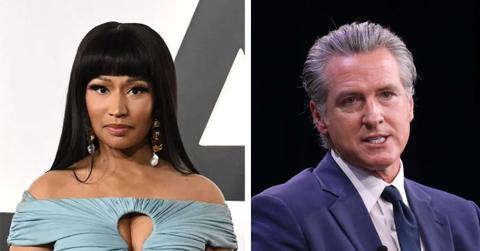 split photo of nicki minaj and gavin newsom