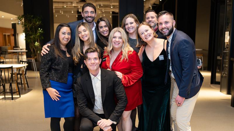 john mulaney with team convene venue partner for letters to santa holiday gala