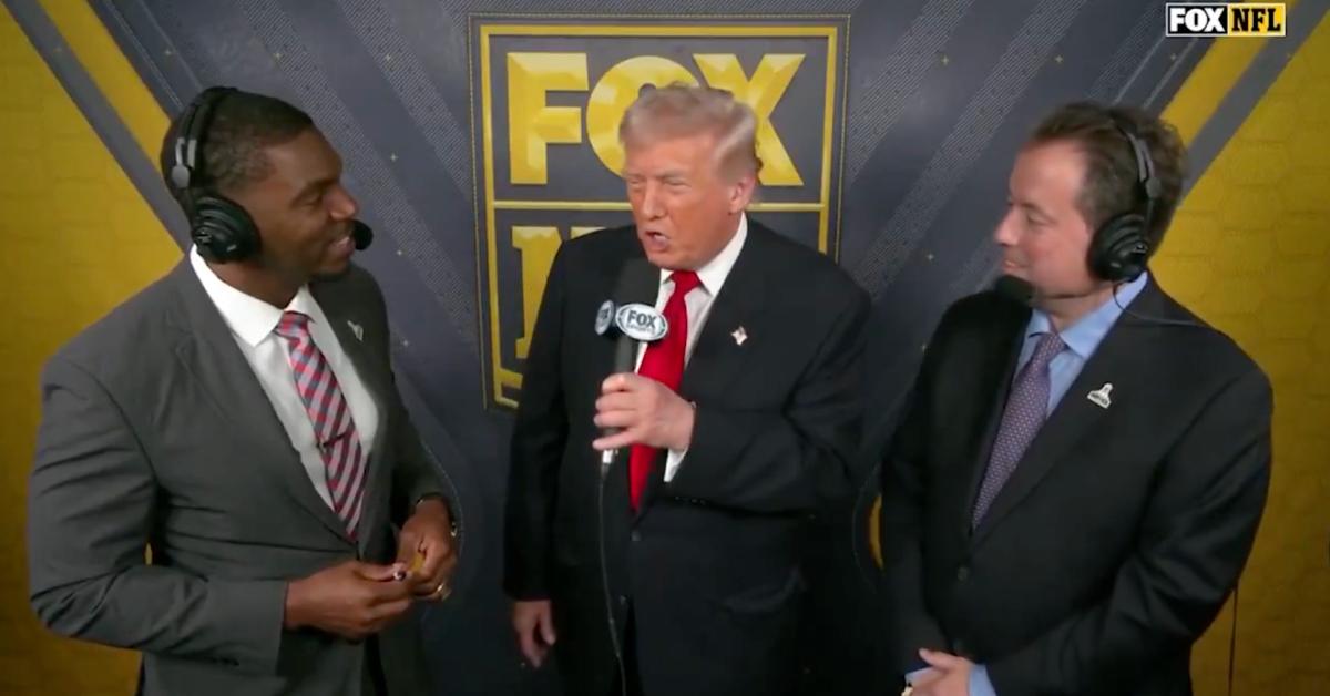 Image of Donald Trump gave play-by-play commentary inside of Fox's NFL box.