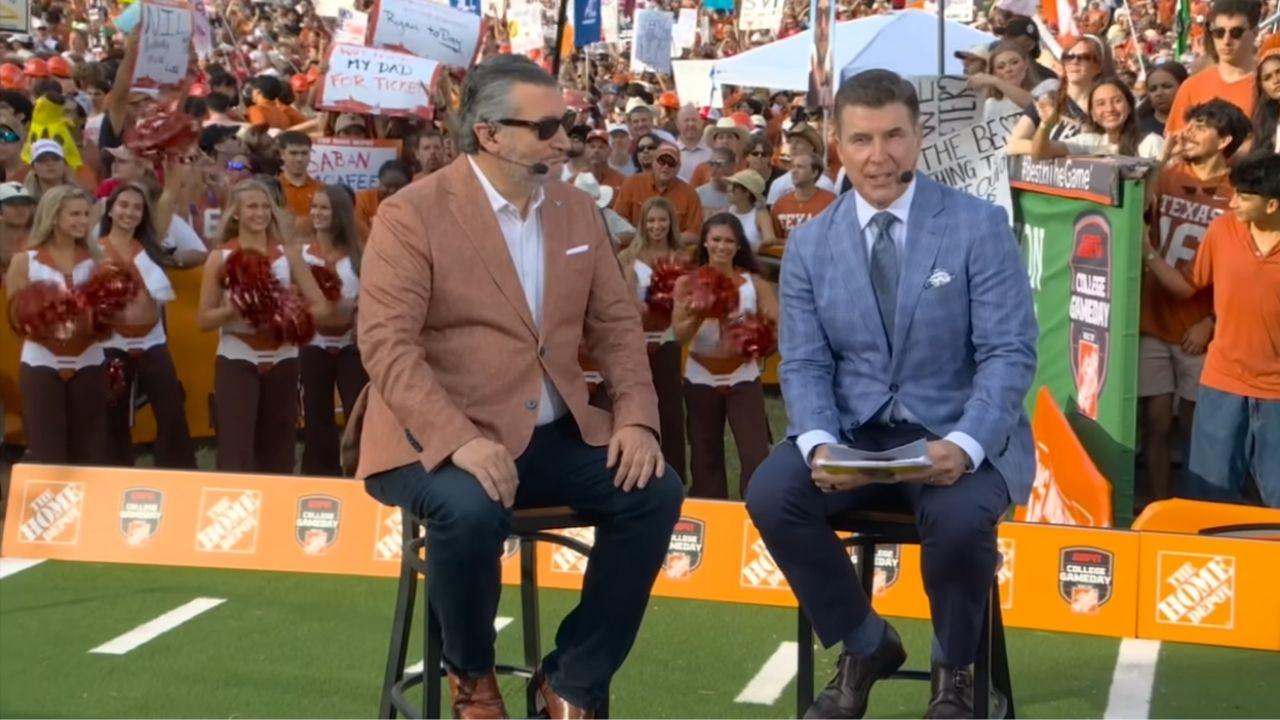 Image of Ted Cruz appeared in a burnt orange blazer during his ESPN 'College GameDay' appearance in Austin.