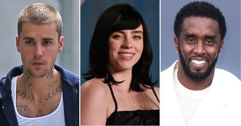 Composite photo of Justin Bieber, Billie Eilish and Sean 'Diddy' Combs.