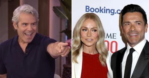 Photo of Andy Cohen; picture of Kelly Ripa and Mark Consuelos.