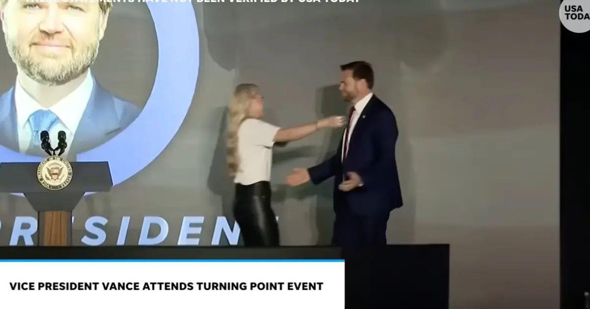 Image of Fans criticized Erika Kirk and J.D. Vance's hug for being 'too passionate.'