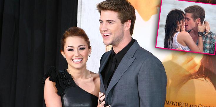 miley cyrus liam hemsworth kissing engaged