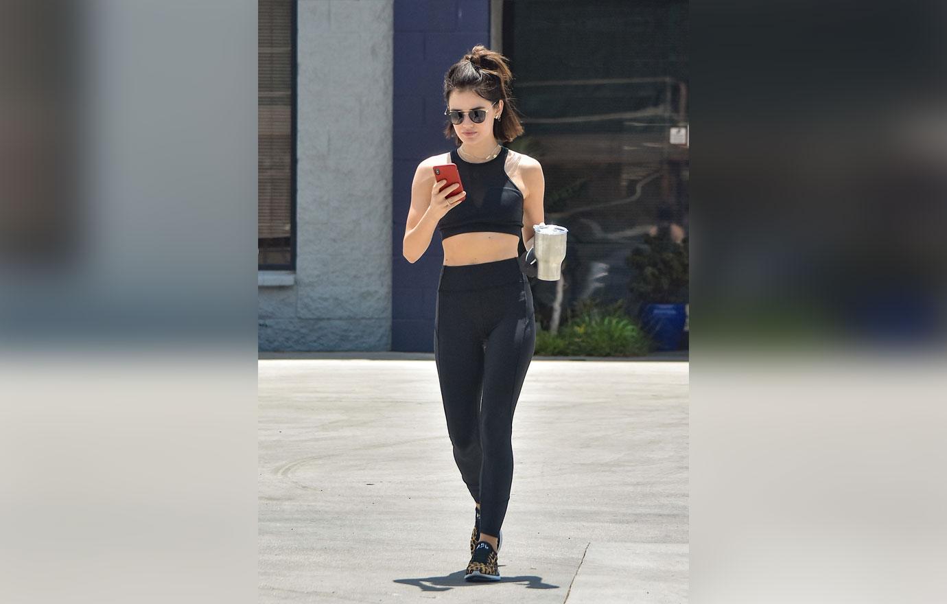Lucy Hale Leggings and Adidas Ultraboosts