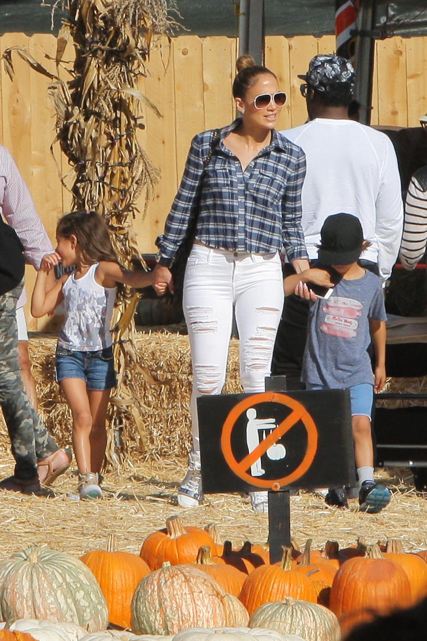 Jennifer Lopez takes her kids to Mr. Bones Pumpkin Patch in West Hollywood, LA