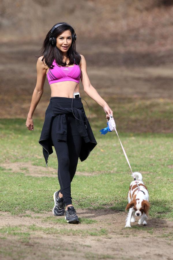 Naya Rivera works out wearing JBL headphones in Los Angeles, California.