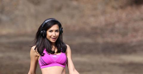 Naya Rivera works out wearing JBL headphones in Los Angeles, California.