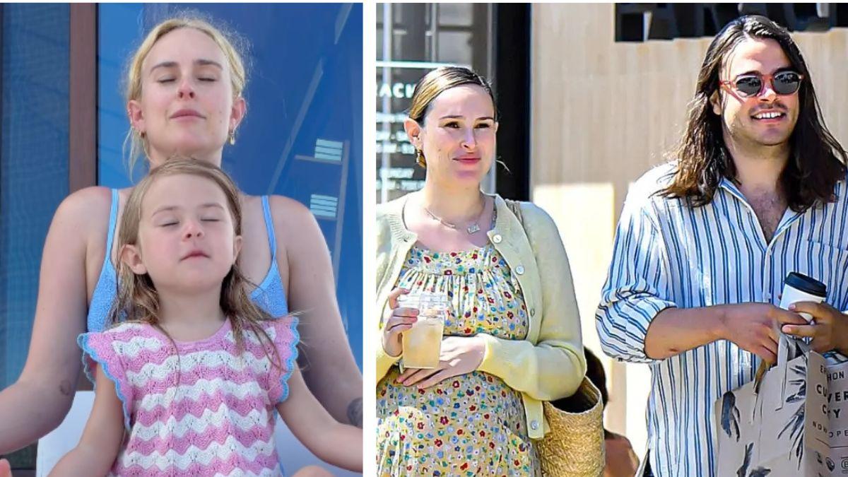 Composite photo of Rumer Willis, Derek Richard Thomas and their daughter, Louetta