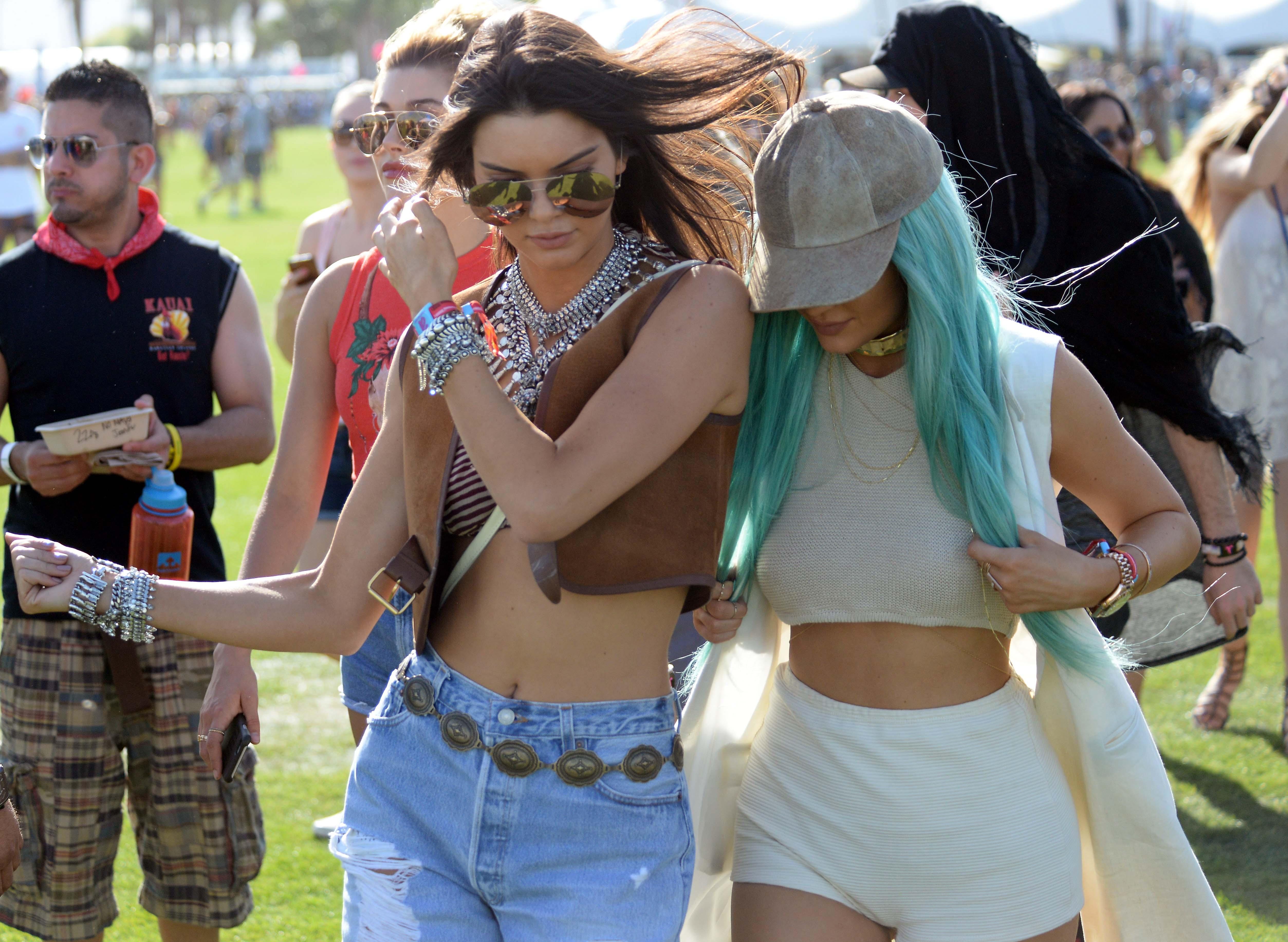 Kendall Jenner and Kylie Jenner head off to see some bands on day 1 of the 2015 Coachella Music Festival in Indio, Ca