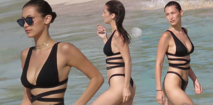 bella hadid sexy black bikini