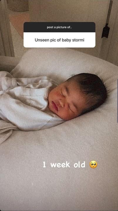 Kylie Jenner's daughter Stormi Webster when she was one week old.