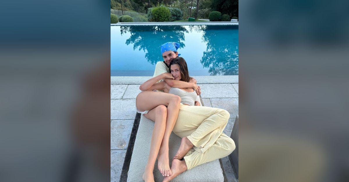 Image of Hailey Bieber enjoyed a pool day with Kendall Jenner.