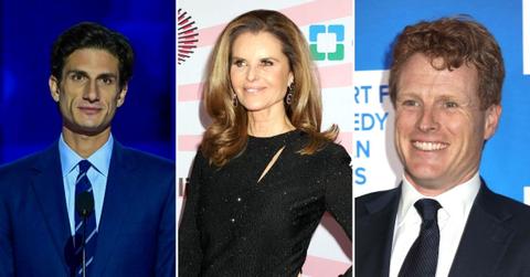 Split photo of Jack Schlossberg, Maria Shriver & Joe Kennedy III