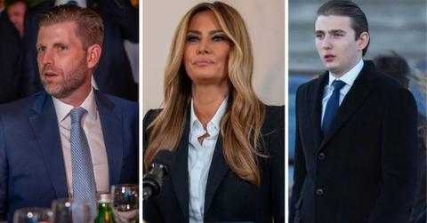 split photo of eric trump, melania trump and barron trump