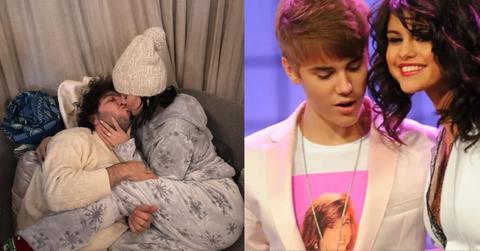 Composite photos of Benny Blanco, Selena Gomez and Justin Bieber