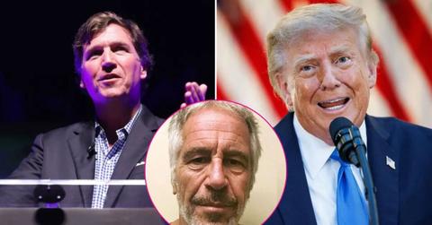 Split photo of Tucker Carlson & Donald Trump & Jeffrey Epstein
