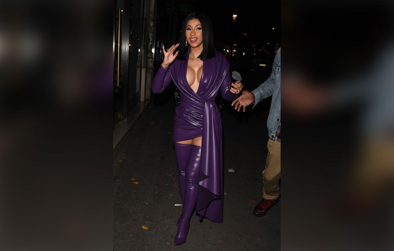 Cardi B Purple Latex Dress Paris Fashion Week