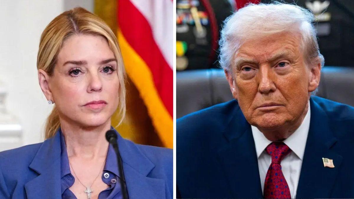 Split photo of Pam Bondi and Donald Trump