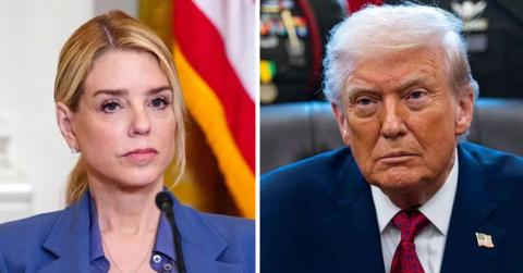 Split photo of Pam Bondi and Donald Trump