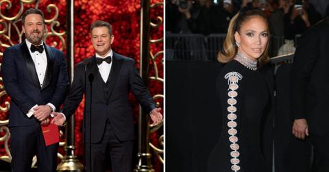 A photo of Ben Affleck and Matt Damon together and a picture of Jennifer Lopez.