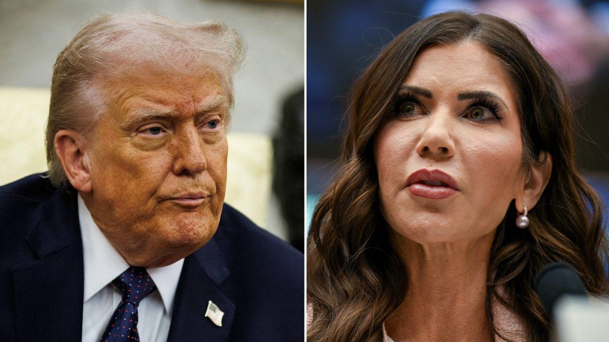 Split photo of Donald Trump and Kristi Noem.