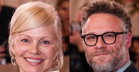 split photo of Pamela Anderson & Seth Rogens