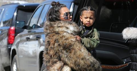 Kim and family arrive for some snow mobile fun in the snowy hills of Vail