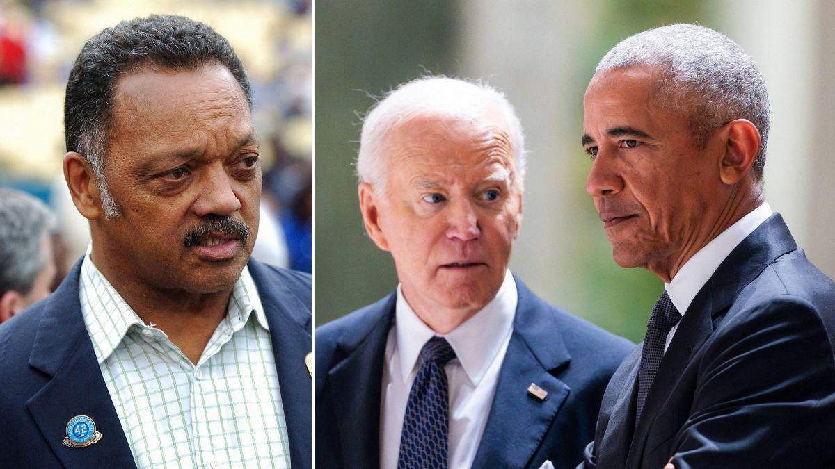 Split photo of Jesse Jackson, Joe Biden and Barack Obama.