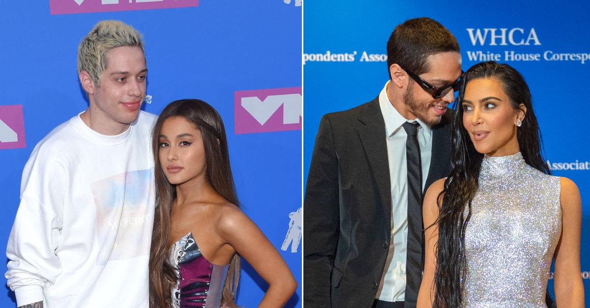 Photo of Pete Davidson and Ariana Grande; picture of Pete Davidson and Kim Kardashian.