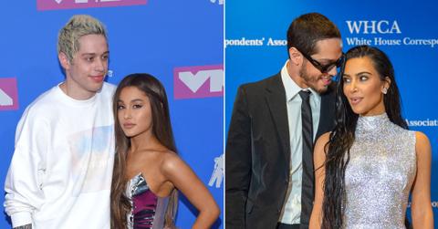 Photo of Pete Davidson and Ariana Grande; picture of Pete Davidson and Kim Kardashian.