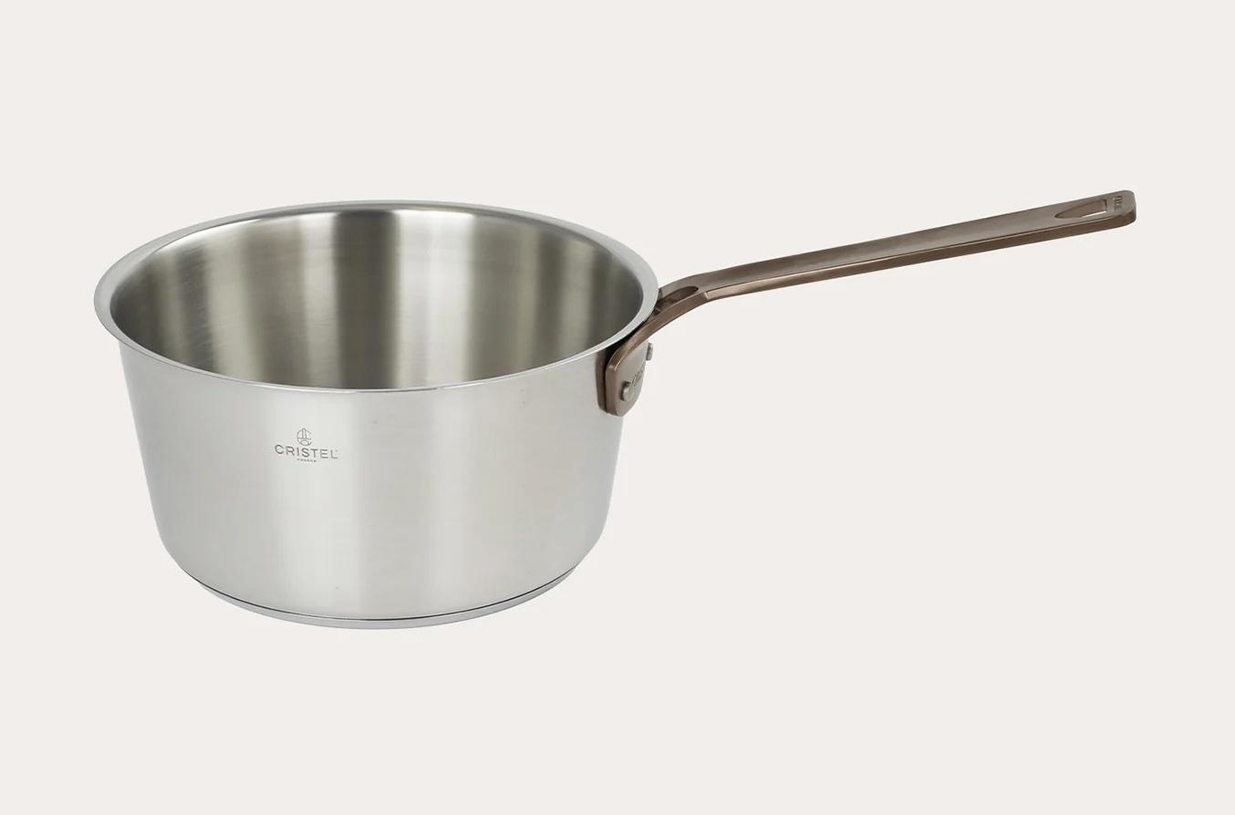 stainless steel saucepan with copper colored handlecfeb cf abf af daebc