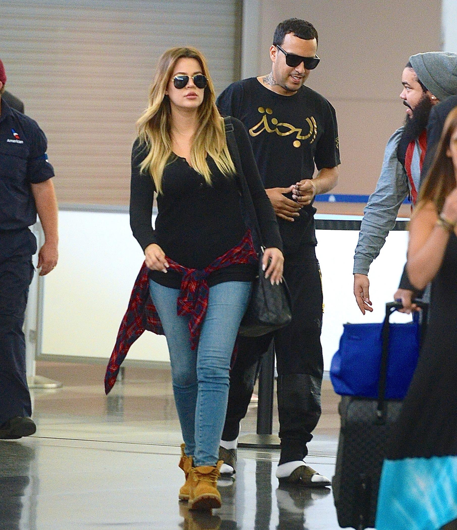 Khloe Kardashian and French Montana match as they arrive home from a weekend in Las Vegas