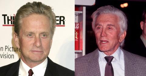 Split image of Michael Douglas and Kirk Douglas.