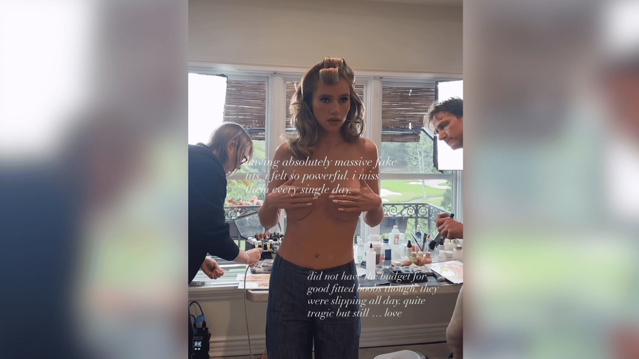Image of Suki Waterhouse sported the prosthetics for a music project.  