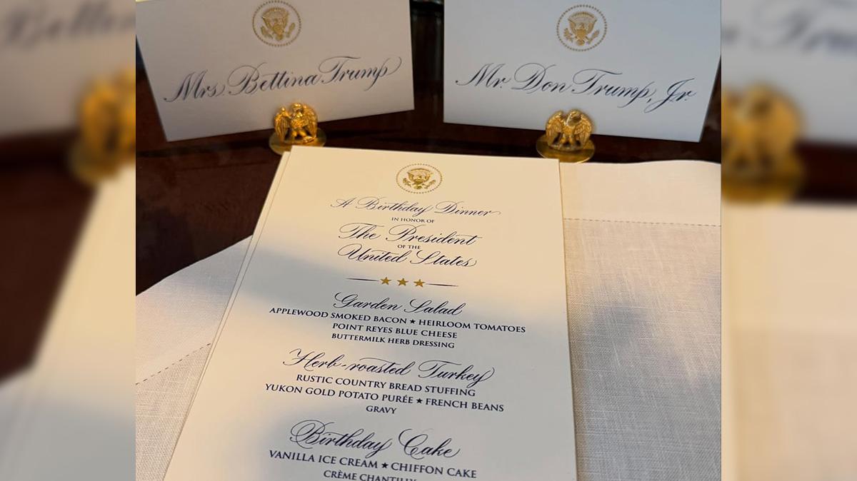 Image of Donald Trump's birthday dinner menu featured a chiffon cake served alongside vanilla ice cream and crème Chantilly.