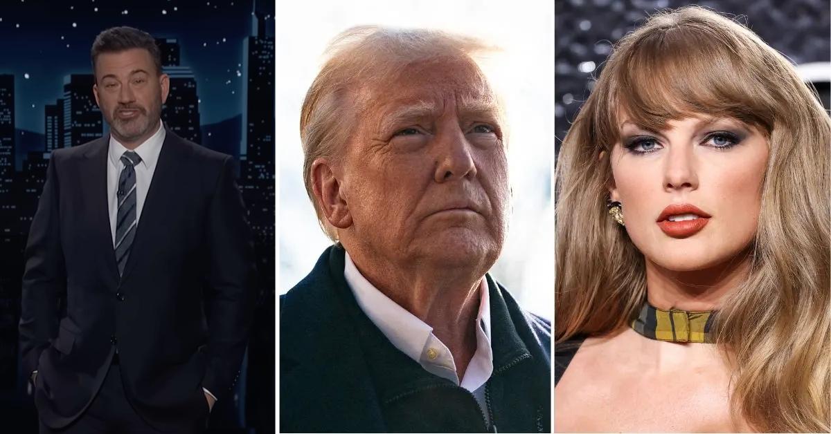 Composite photo of Jimmy Kimmel, Donald Trump and Taylor Swift