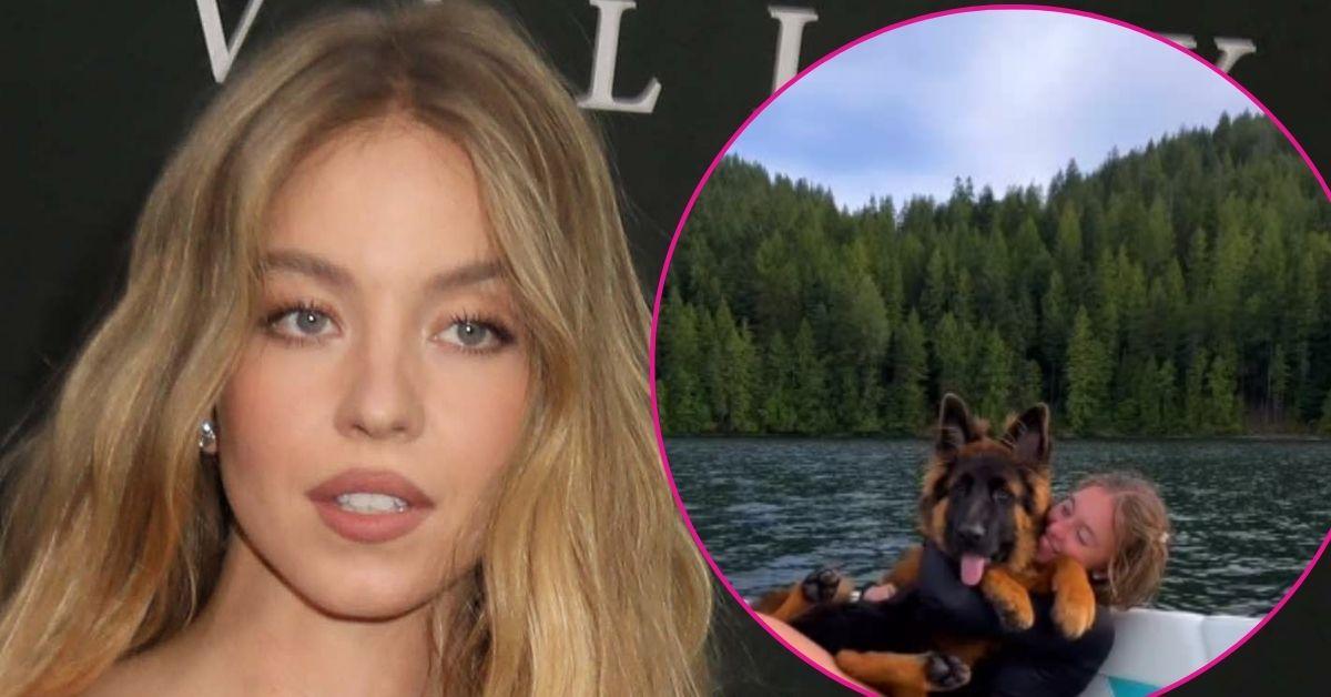 sydney sweeney dog cuddle photos