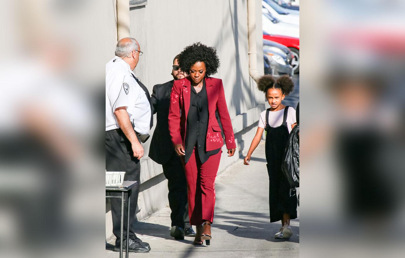 Viola davis jimmy kimmel live afro red pantsuit 4