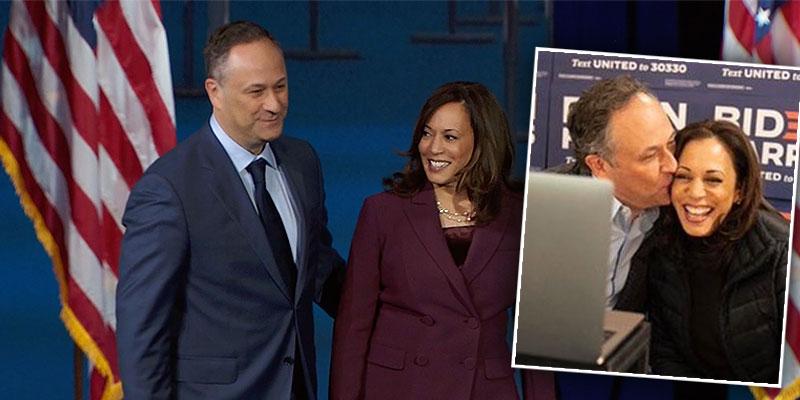 See Photo Of Kamala Harris’ Husband Embracing Vice President-Elect