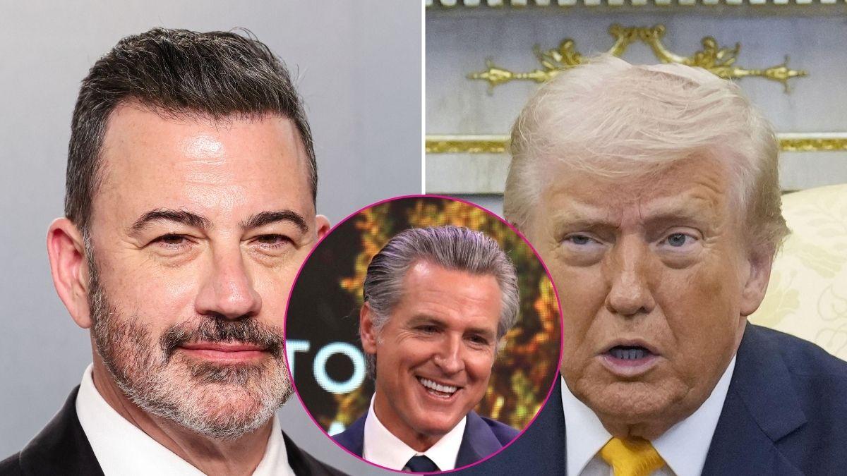 Composite photo of Jimmy Kimmel, Donald Trump and Gavin Newsom.