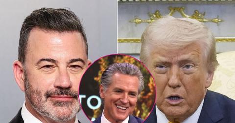 Composite photo of Jimmy Kimmel, Donald Trump and Gavin Newsom.