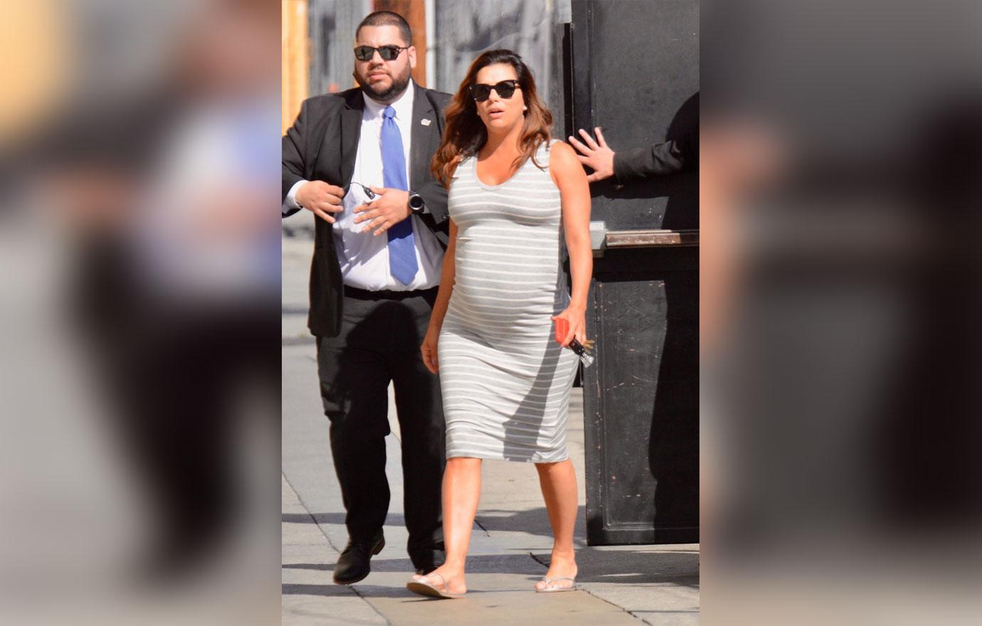 Pregnant Eva Longoria is all smiles as she arrives for &#8216;Jimmy Kimmel Live!&#8217;