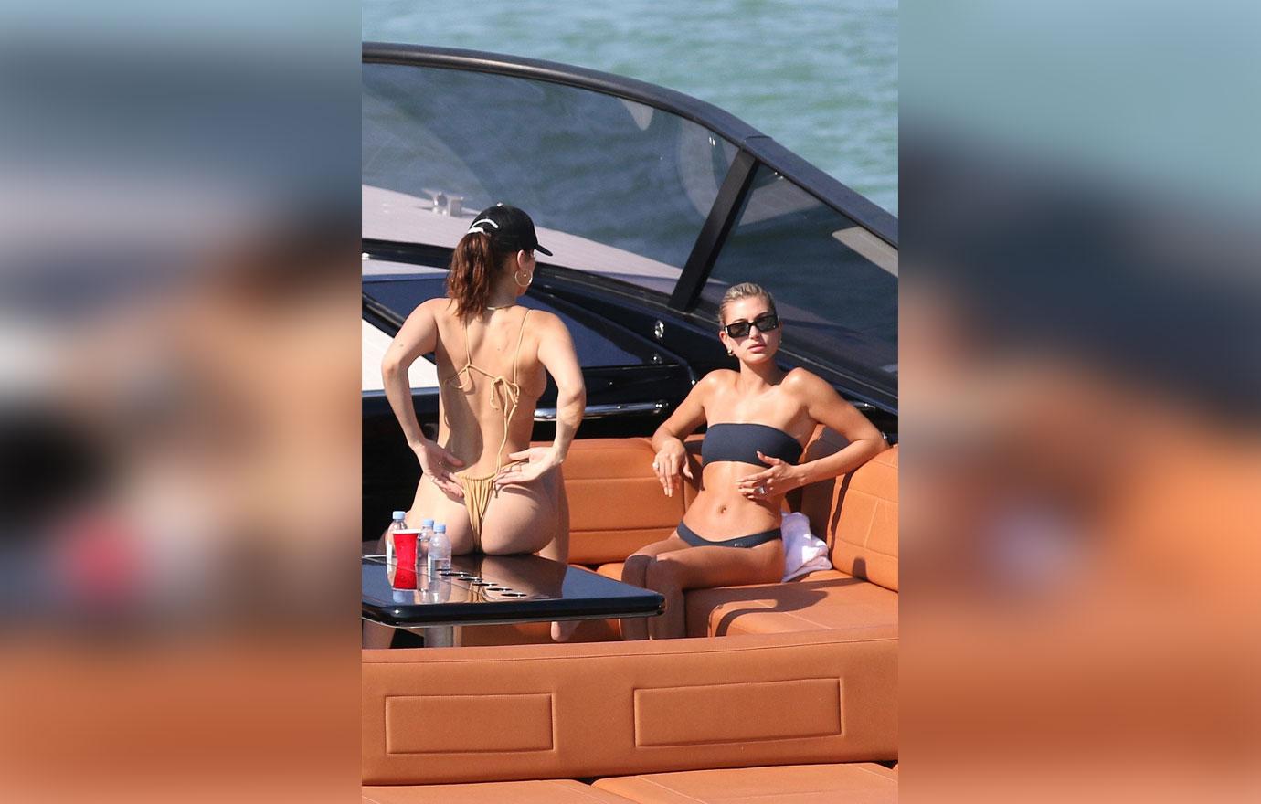 Bella Hadid and Hailey Baldwin party on a boat in Miami