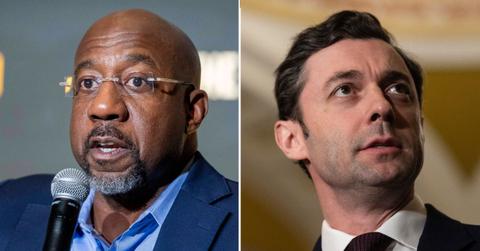 Split image of Raphael Warnock and Jon Ossoff