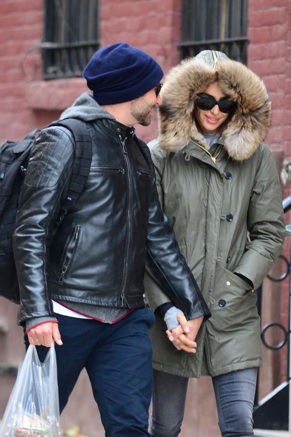 A chatty fan joins Bradley Cooper and girlfriend Irina on their Romantic Walk **USA ONLY**