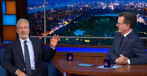 Photo of Jon Stewart and Stephen Colbert.