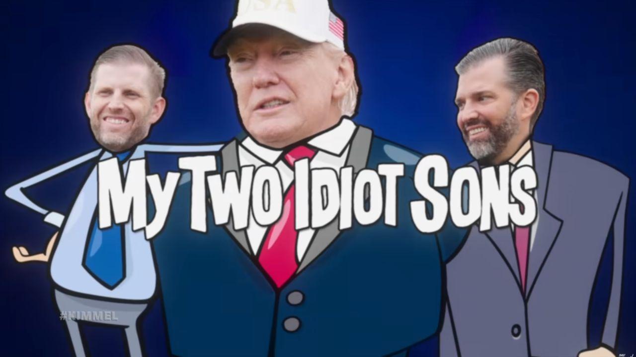 Image of Jimmy Kimmel presented a satirical lineup of Donald Trump-themed television programs.